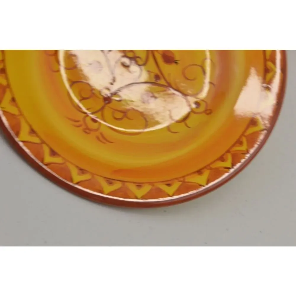 Pier 1 Karistan Salad Plates Set of 6 Hand-Painted Earthenware Orange Scroll